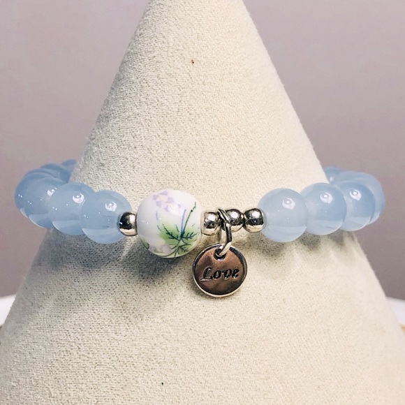 Elastic Blue Bracelet Love Charm Stackable New Adjustable Stretch - Picture 4 of 6